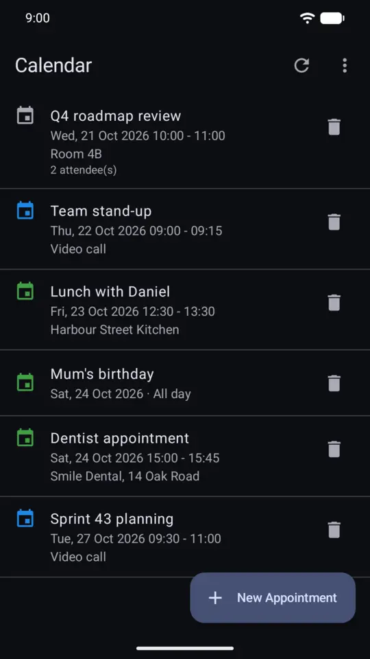 SimplyMail's calendar