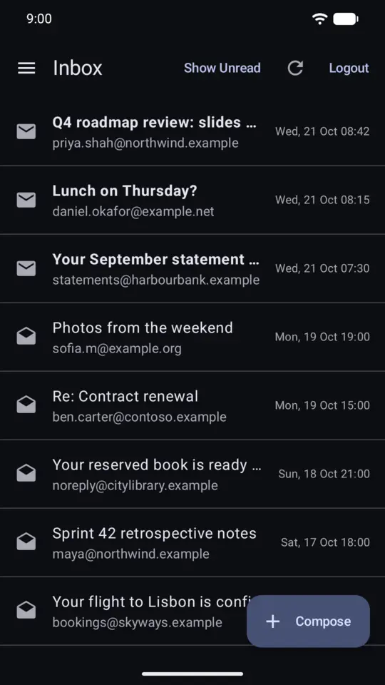 SimplyMail's inbox