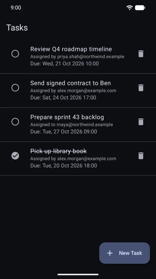 SimplyMail's task list